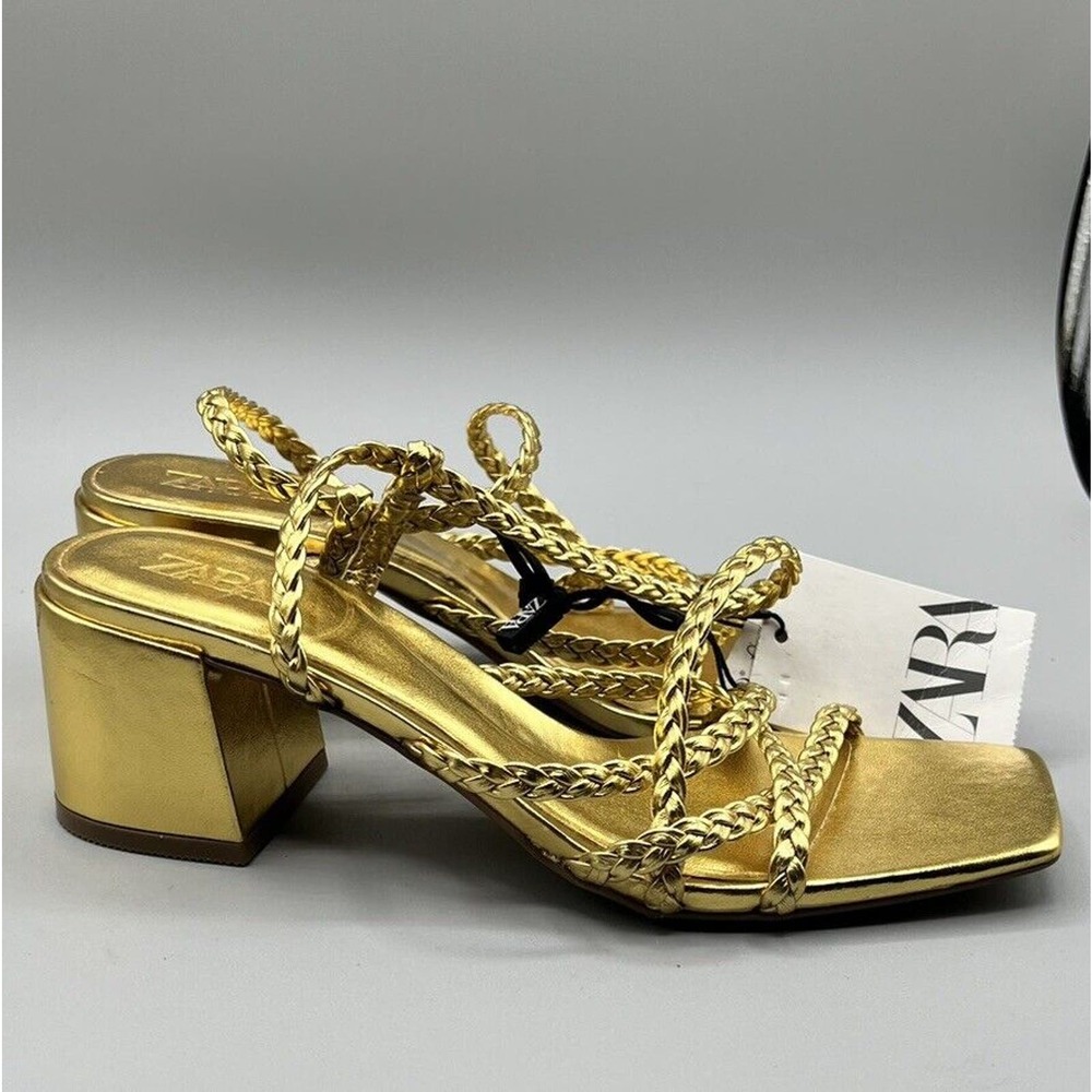 Zara Gold Braided Strap Sandals